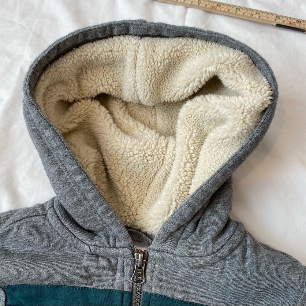 HANNA ANDERSSON Sherpa Lined Hoodie Zip Sweatshirt Sweater Jacket Grey Stripe - Picture 8 of 14